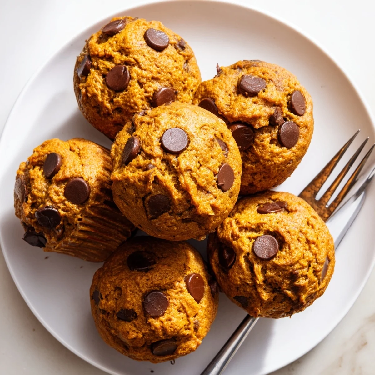 Delicious vegan pumpkin muffins bursting with chocolate chips, perfect for breakfast treats.  