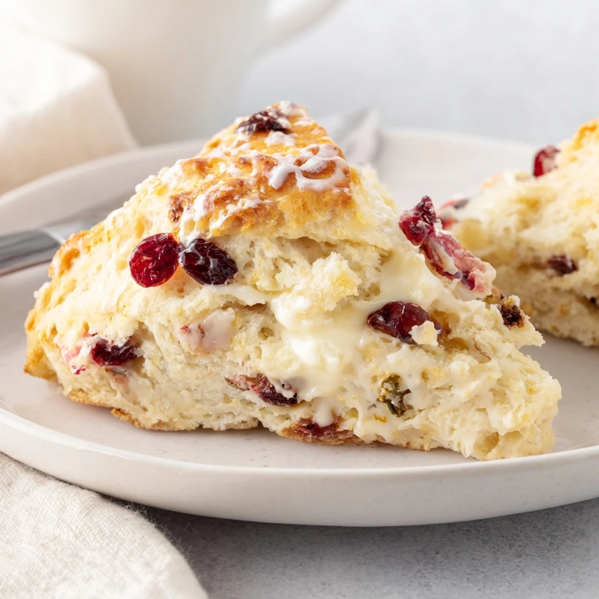 Flaky scones bursting with sweet cranberries and a jalapeƱo kick, ideal for snacks.
