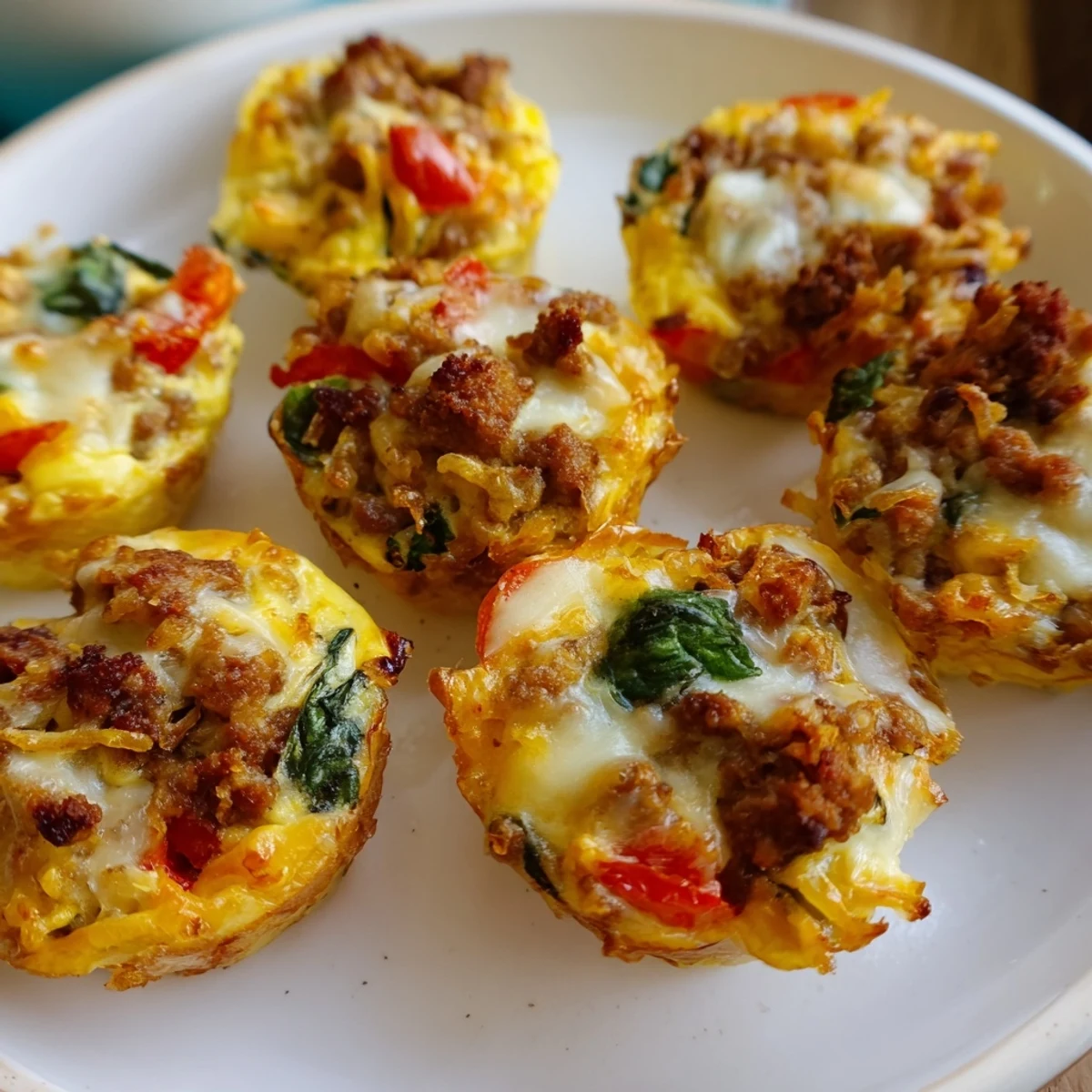 Golden-brown Spicy Lasagne Soup Egg Muffins, a tasty breakfast with Italian herbs and sausage.  