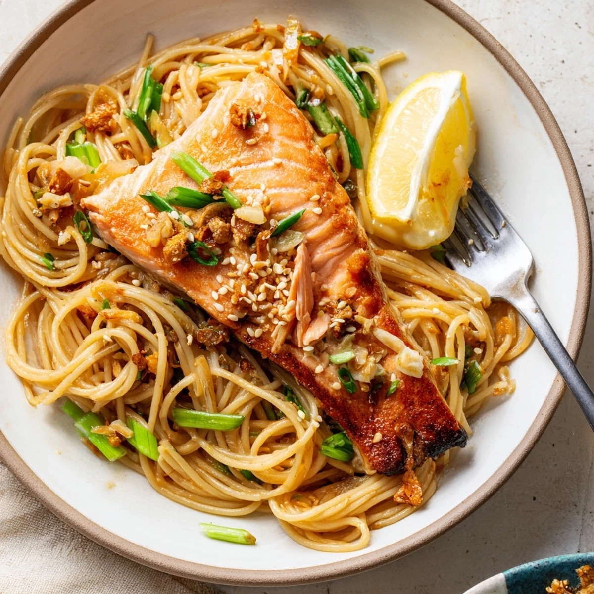 Japanese Pan-fried Salmon Pasta
