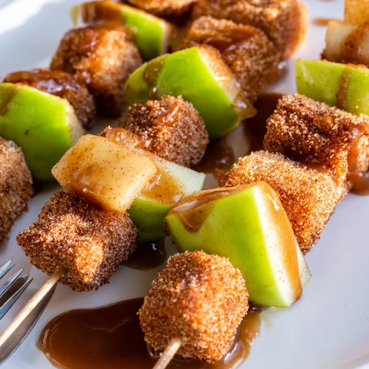 Deliciously sweet Caramel Apple Churro Skewers perfect for fall gatherings and celebrations.