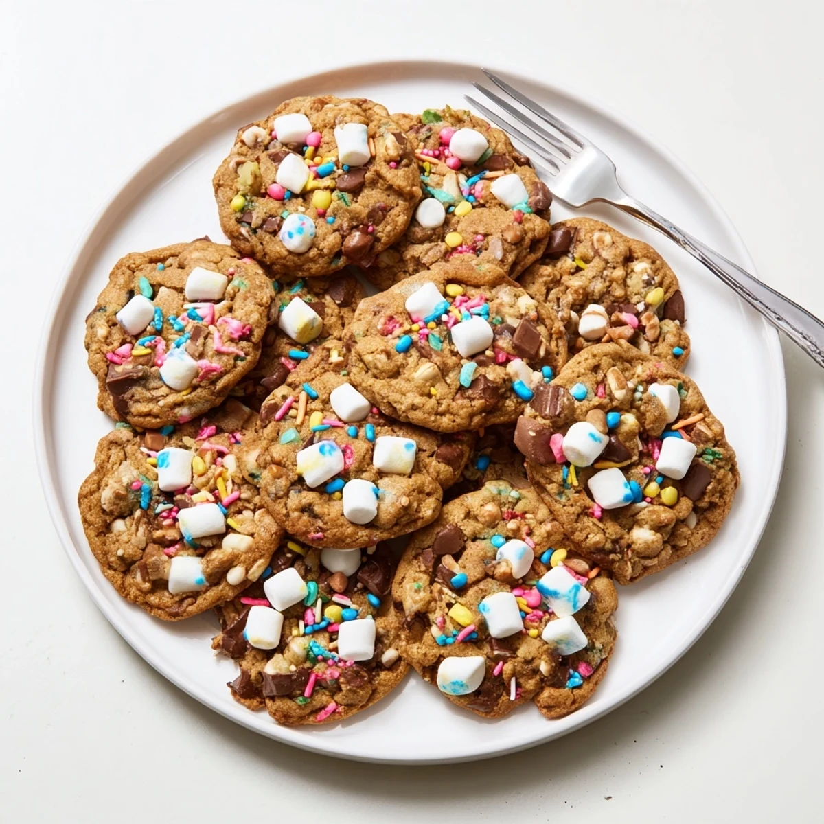 Decadent Loaded Rocky Road Hanukkah Christmas Cookies topped with chocolate and colorful festive sprinkles.