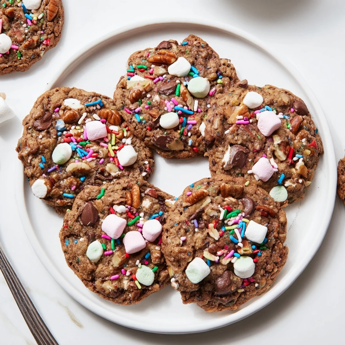 Chewy Loaded Rocky Road Hanukkah Christmas Cookies with gooey marshmallows and crunchy nuts.