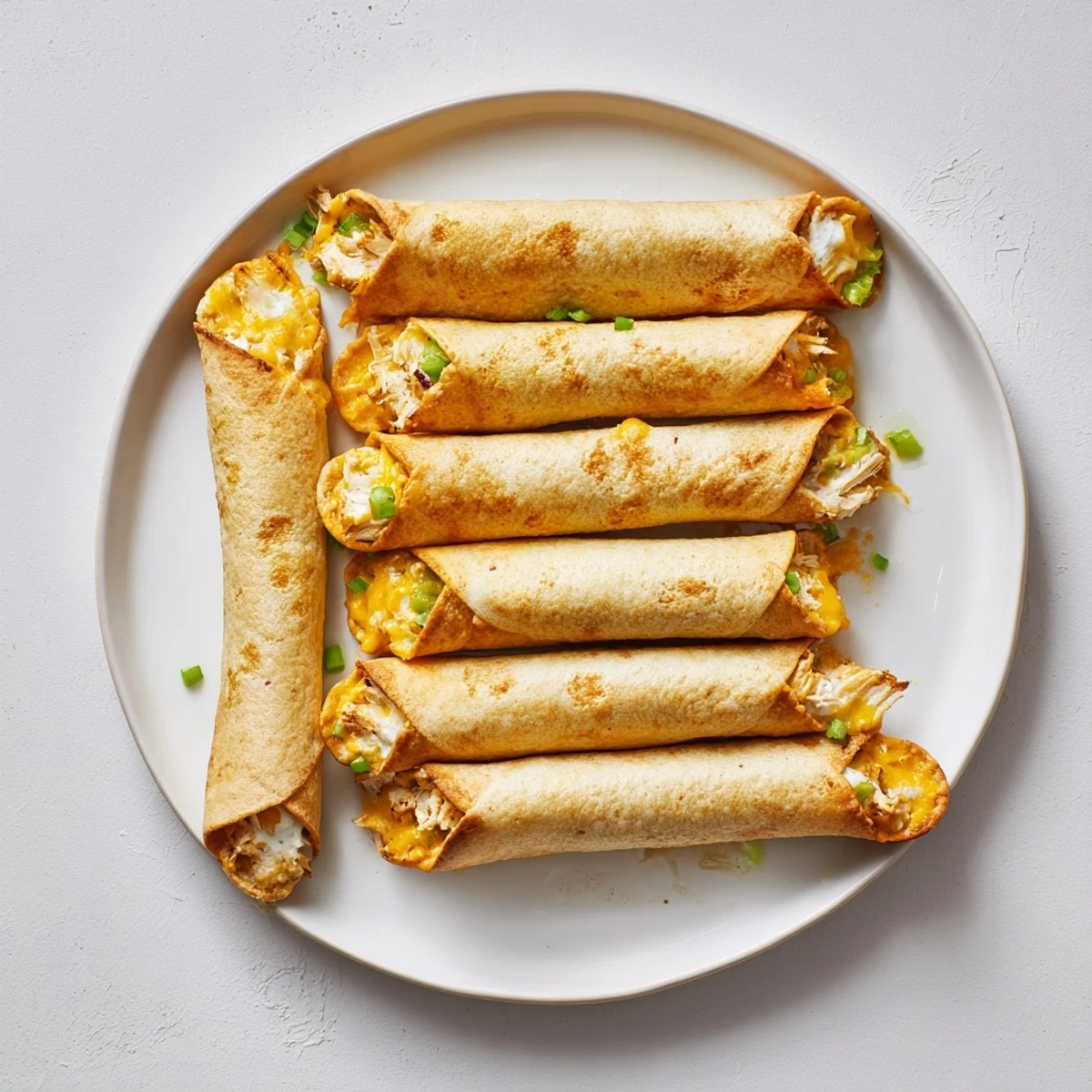 Crispy cream cheese chicken taquitos served with fresh salsa and lime wedges. 