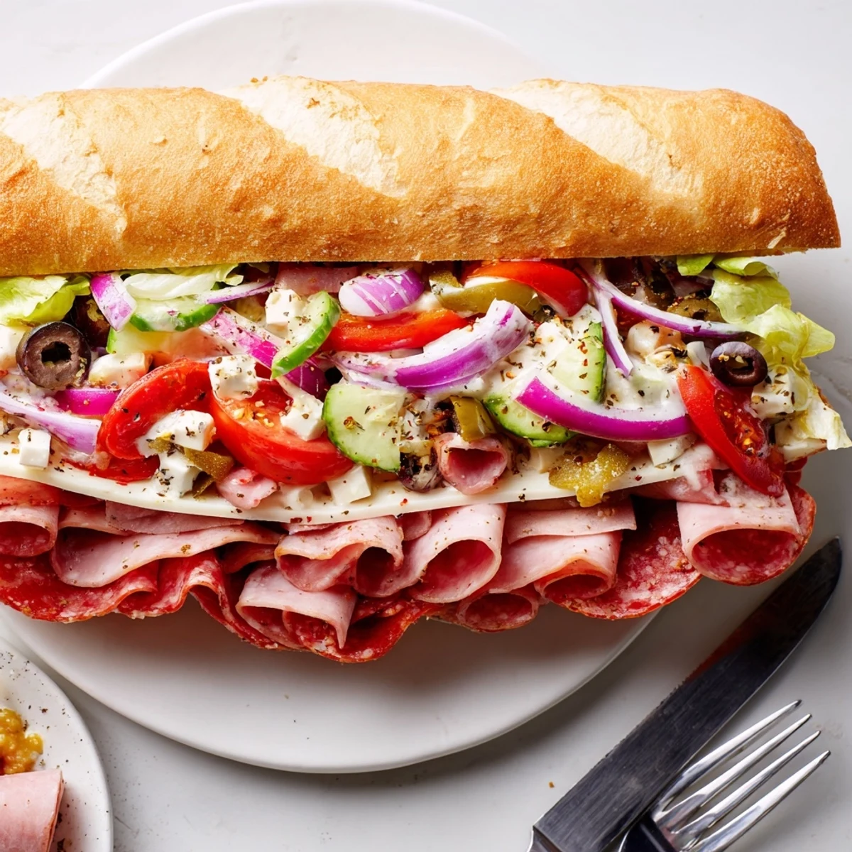 Vibrant Flavor Mash-Up Sandwiches packed with Italian meats, cheeses, and fresh veggies.  
