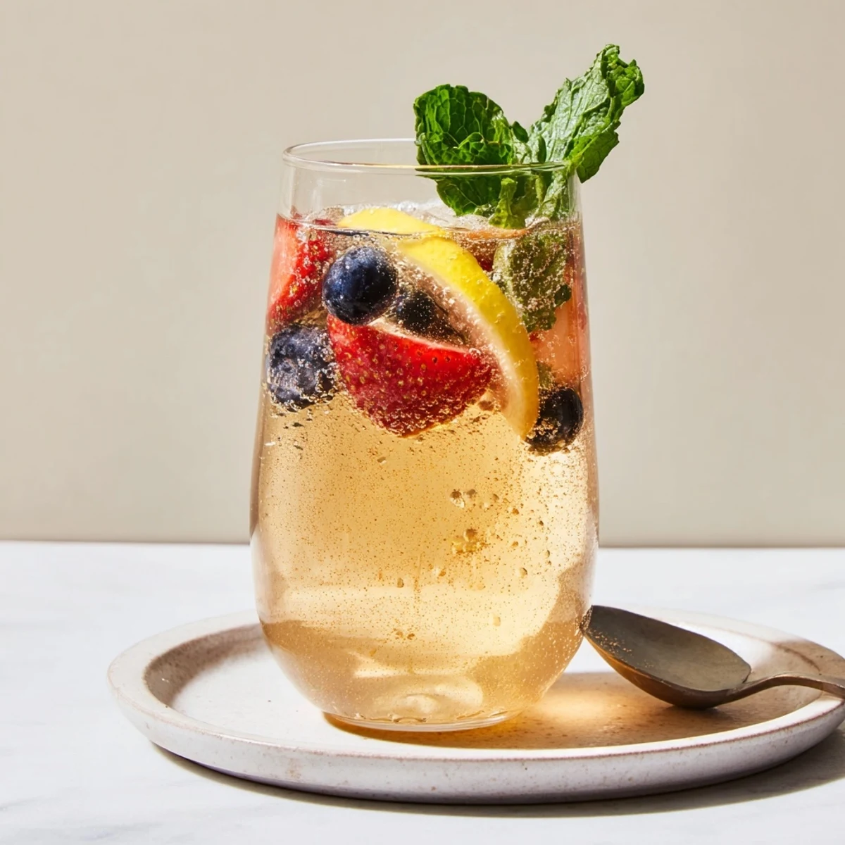 Tangy, fizzy kombucha-style home-brew mocktails served in chilled glass bottles.