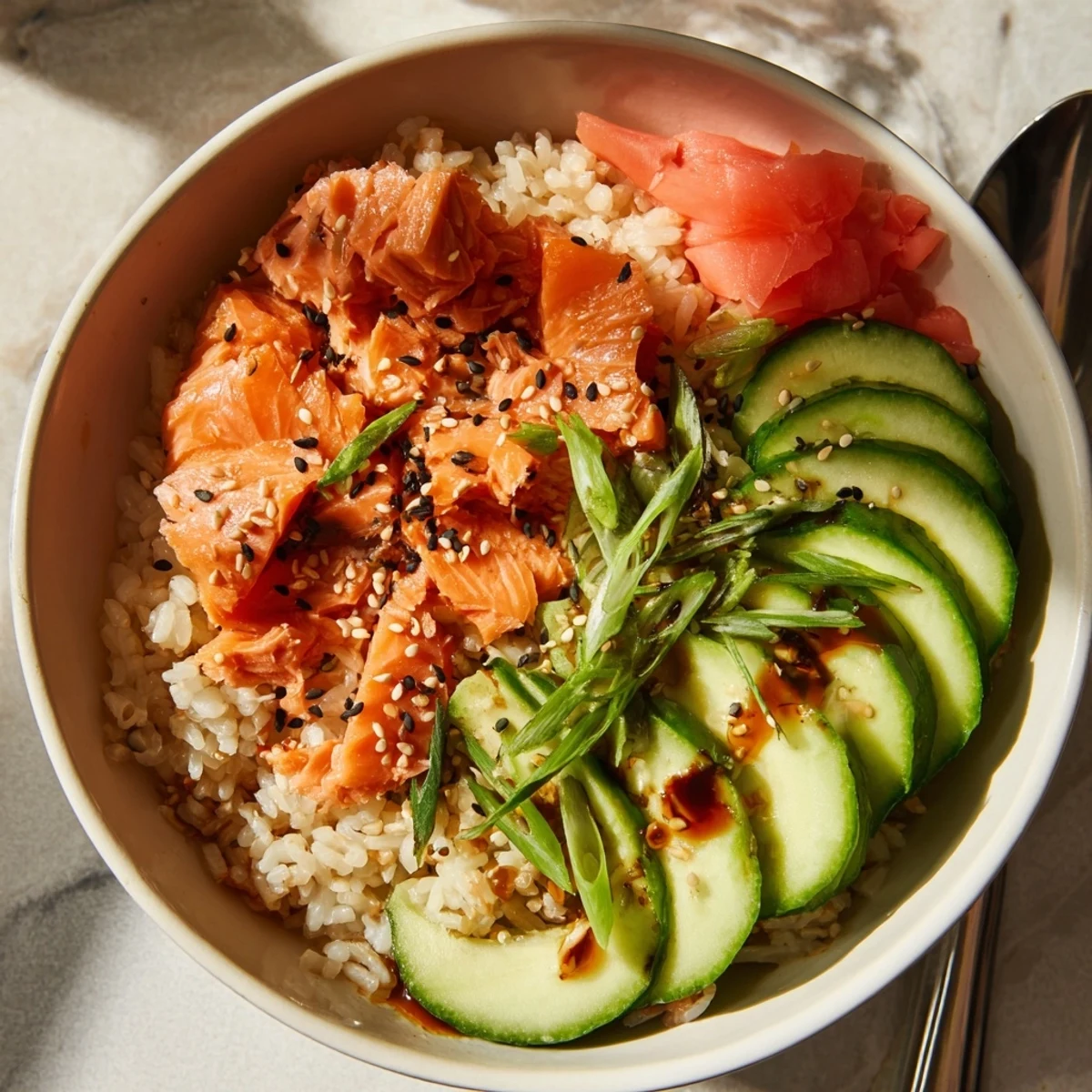 Quick and easy Leftover Salmon & Rice Bowl, perfect for a satisfying lunch or dinner.