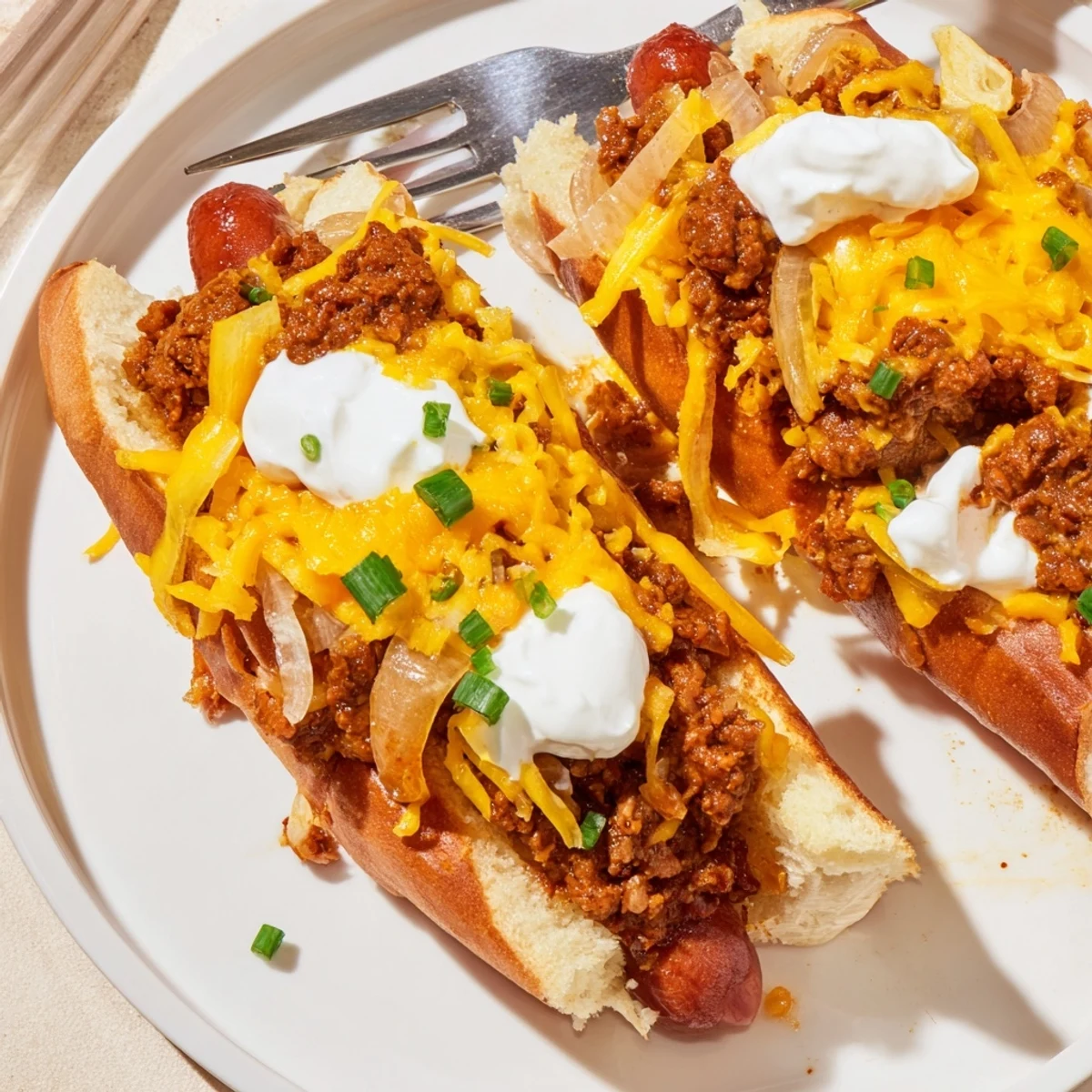 Sliced beef hot dogs nestled in flavorful Chili Dog Casserole, perfect for gatherings.  