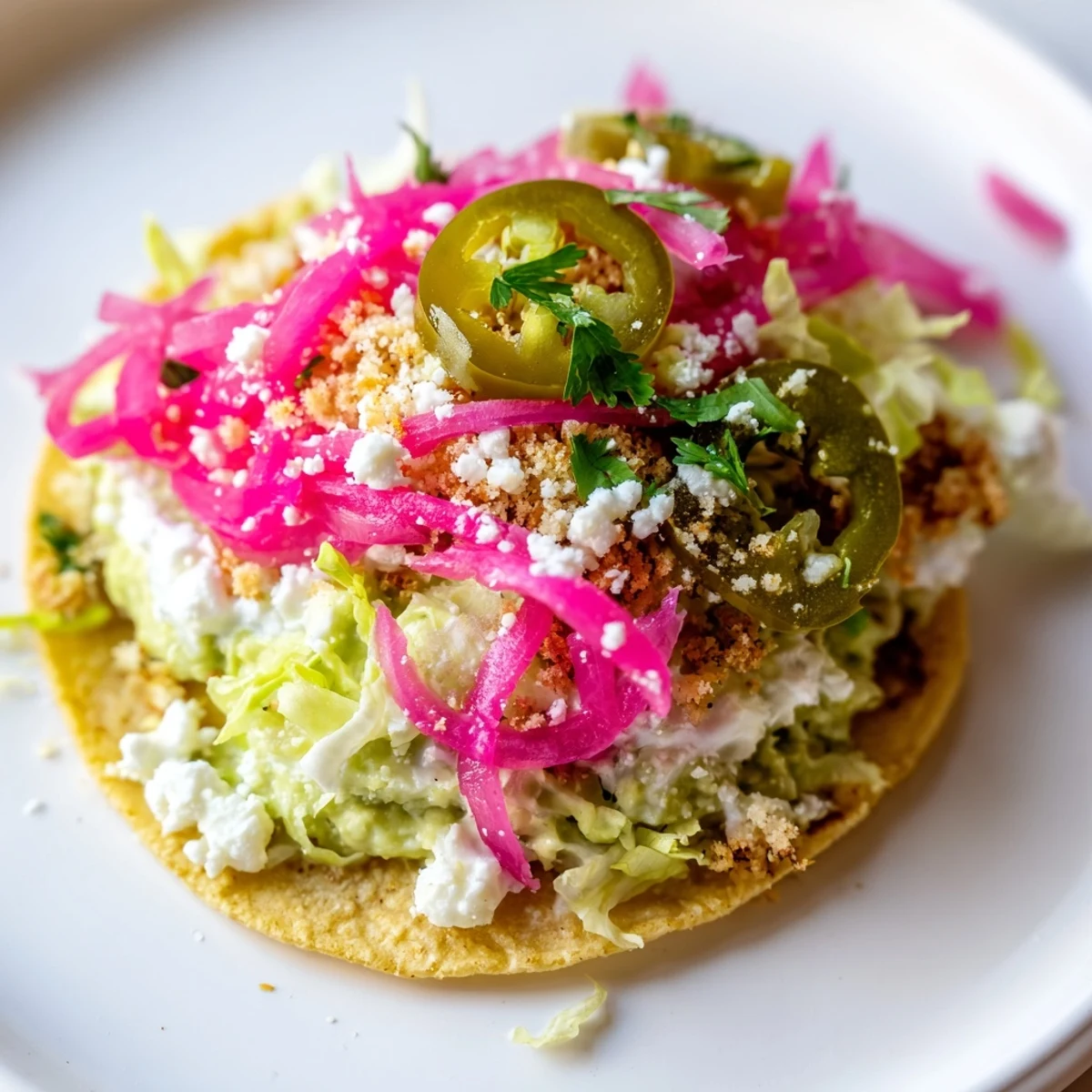 Delicious 5-Minute Pickled Red Onion Tacos, topped with creamy avocado and fresh cilantro, look so vibrant.