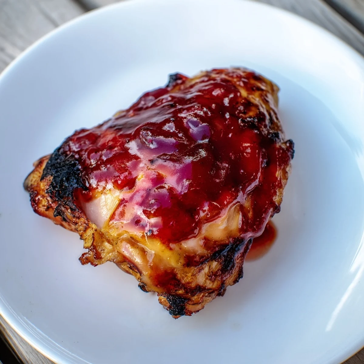 Sizzling, tender Cherry Bourbon BBQ Chicken, with a caramelized skin and a rich, fruity glaze, ready to serve.