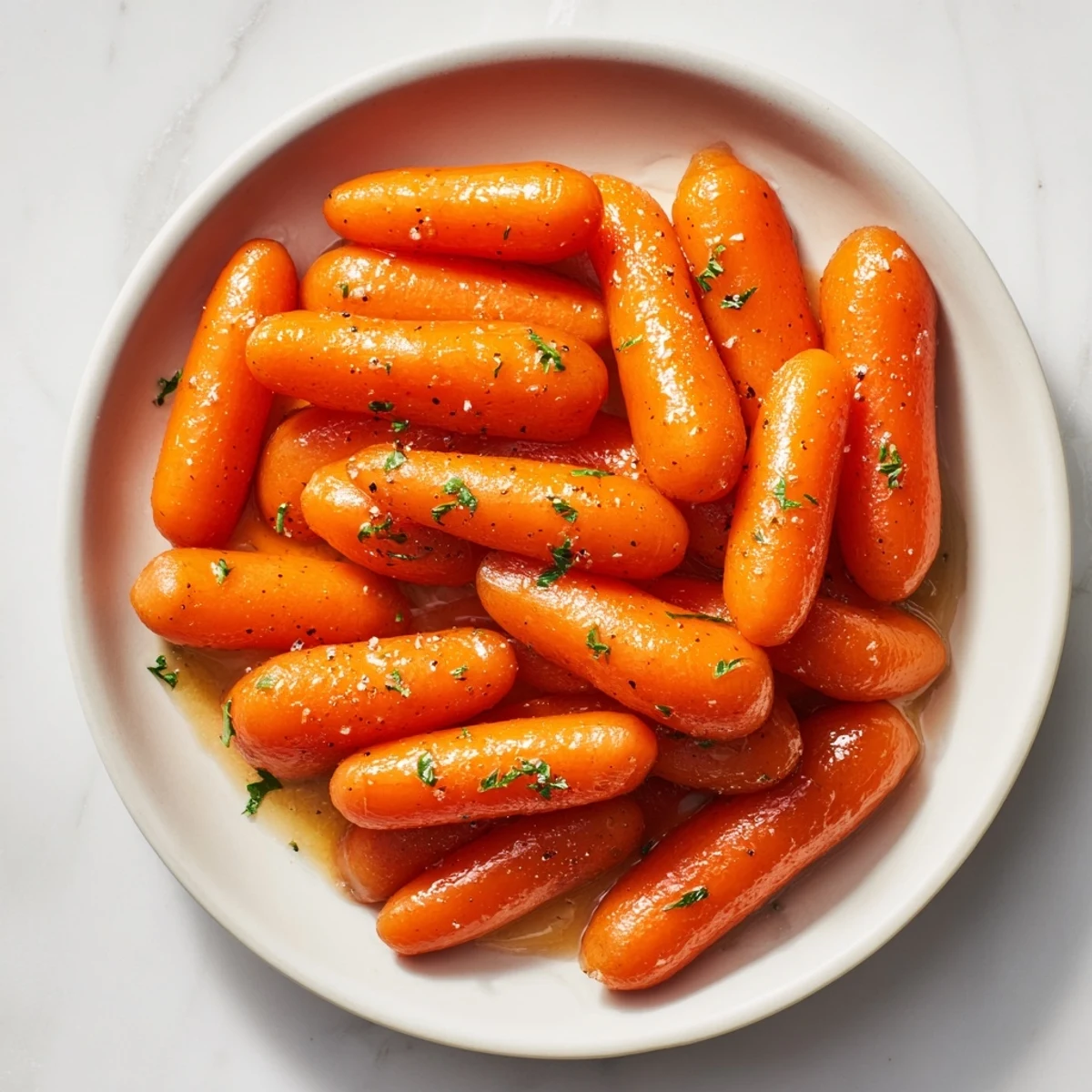Shiny Bourbon Maple Glazed Baby Carrots glistening, ready to serve as a perfect side dish.