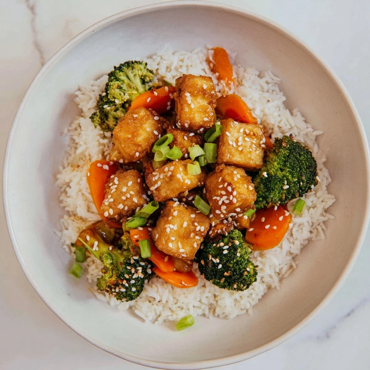 Golden-brown sesame tofu with vibrant broccoli florets, a flavorful Asian-inspired recipe.