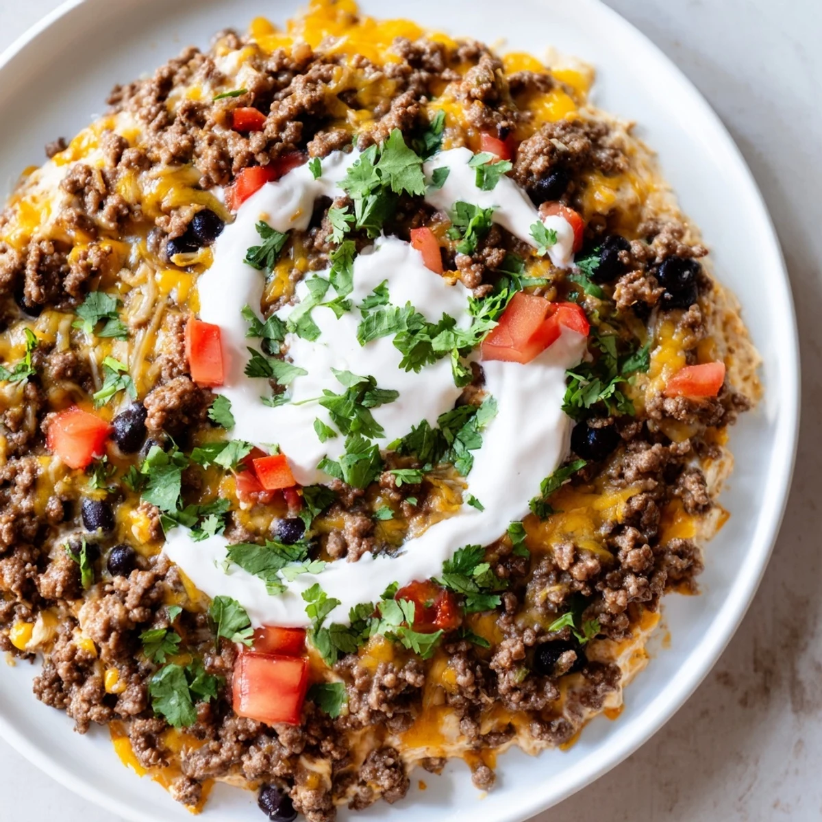 Warm, creamy Slow Cooker Cream Cheese Taco Dip with bubbling cheese, ready to scoop with chips.