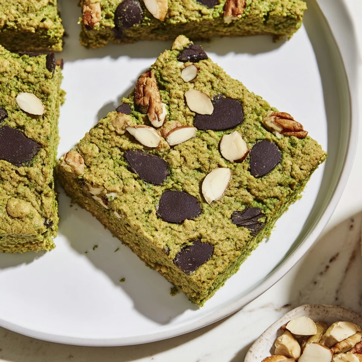 Close-up of Matcha Gingerbread Cookie Dough Protein Bites, ready to eat, featuring a vibrant green hue.