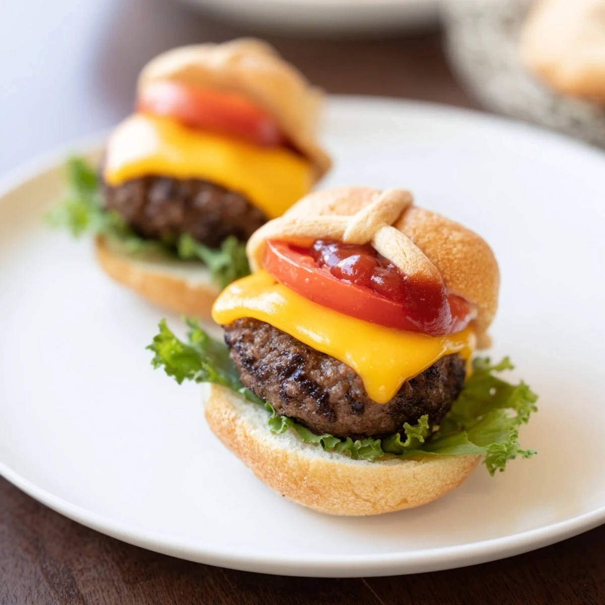 Juicy American Football Oval Burgers on a platter, football-shaped, ready for a game-day feast!