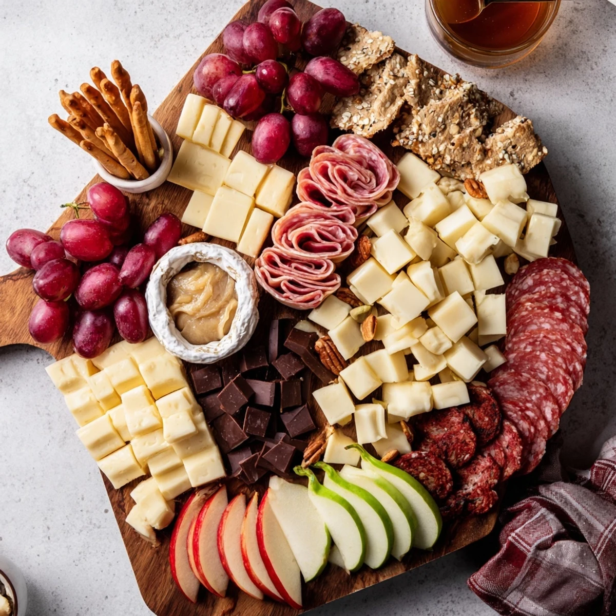 Sweet Home Charcuterie Board brimming with cheeses, fruits, and meats, beautifully arranged for easy sharing.