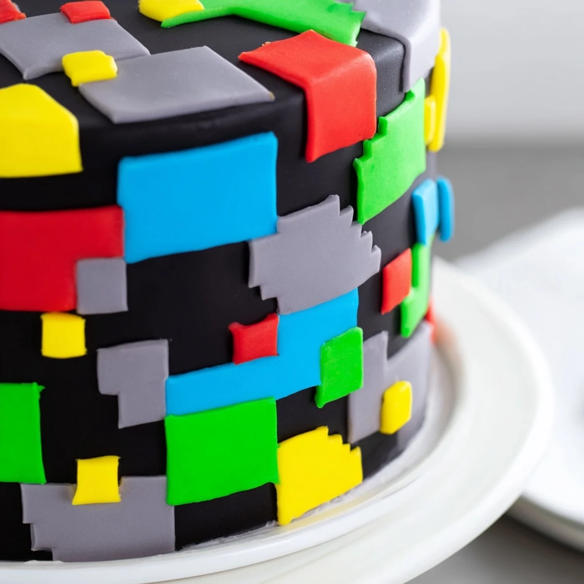 This whimsical Pixel Video Game Controller Cake showcases a fun design, complete with colorful pixelated buttons and icing.