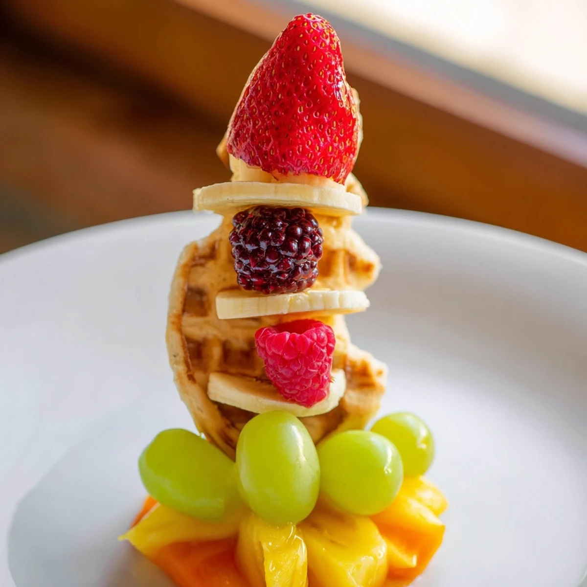 Vibrant rocket ship fruit skewers: a healthy snack featuring colorful fruit arranged as space rockets.