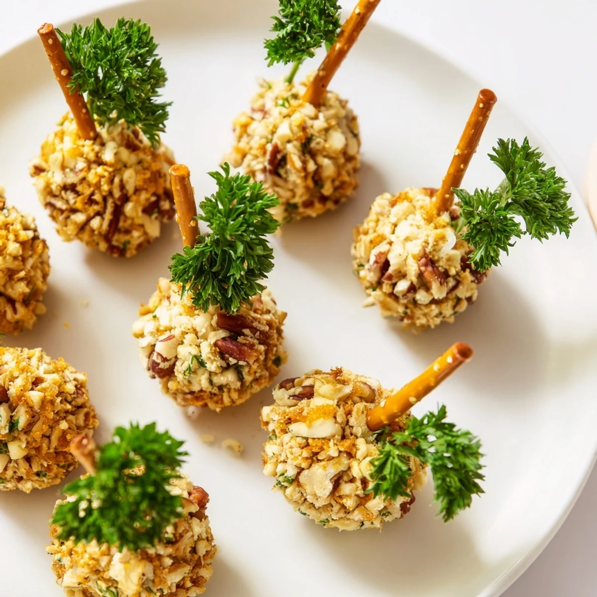 These festive acorn shaped cheese ball bites, with pretzel stems, offer cheesy, savory flavors.