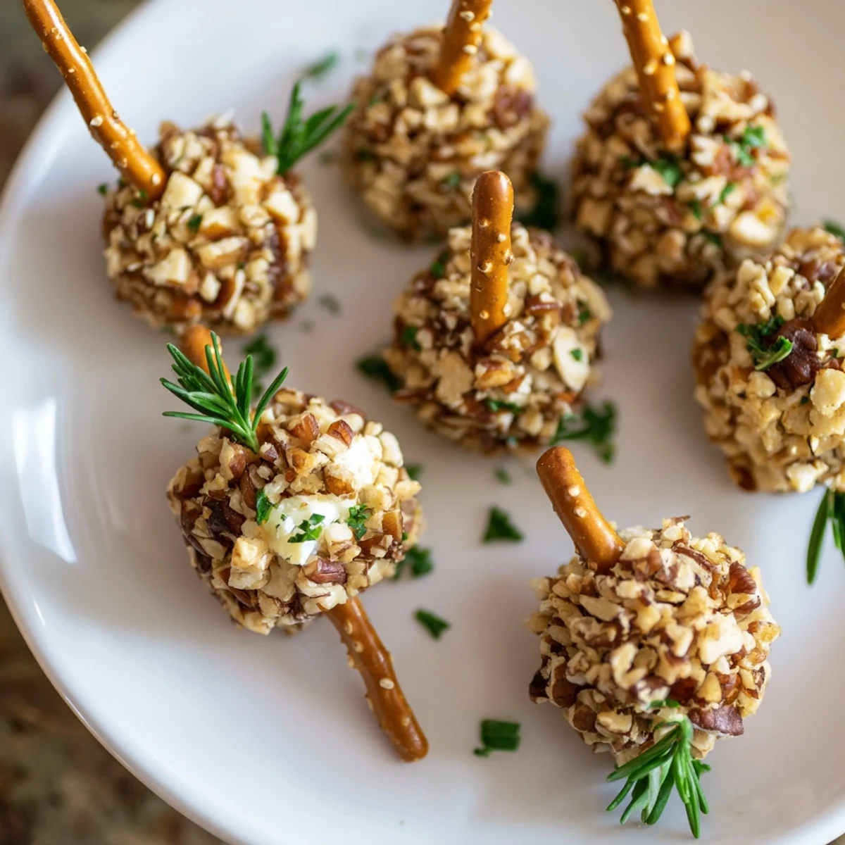 Beautifully arranged fall-themed acorn cheese ball bites, perfect for entertaining with a creamy texture.