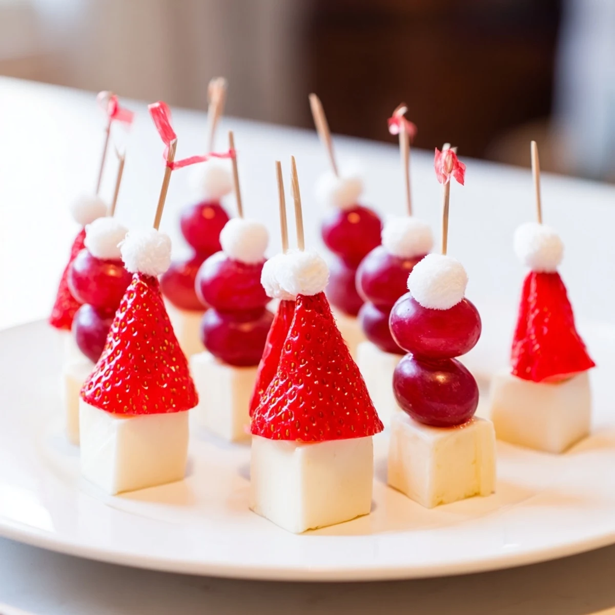 Fresh Santa Hat Fruit and Cheese Platter: red grapes topping creamy cheese making festive treats.