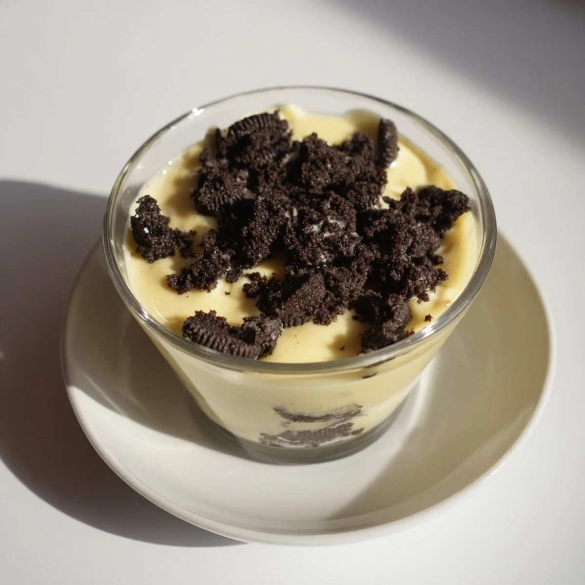 Enjoy a cool photo of Vanilla Pudding with Crushed Oreos, a simple, delicious American treat.