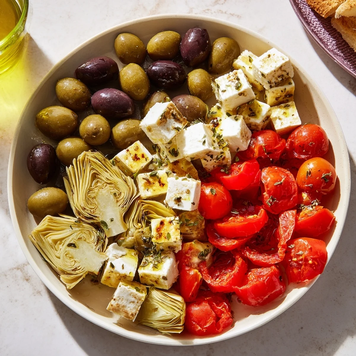 This Black Olive and Sun-Dried Tomato Platter offers a colorful array of delicious appetizers, ideal for sharing.