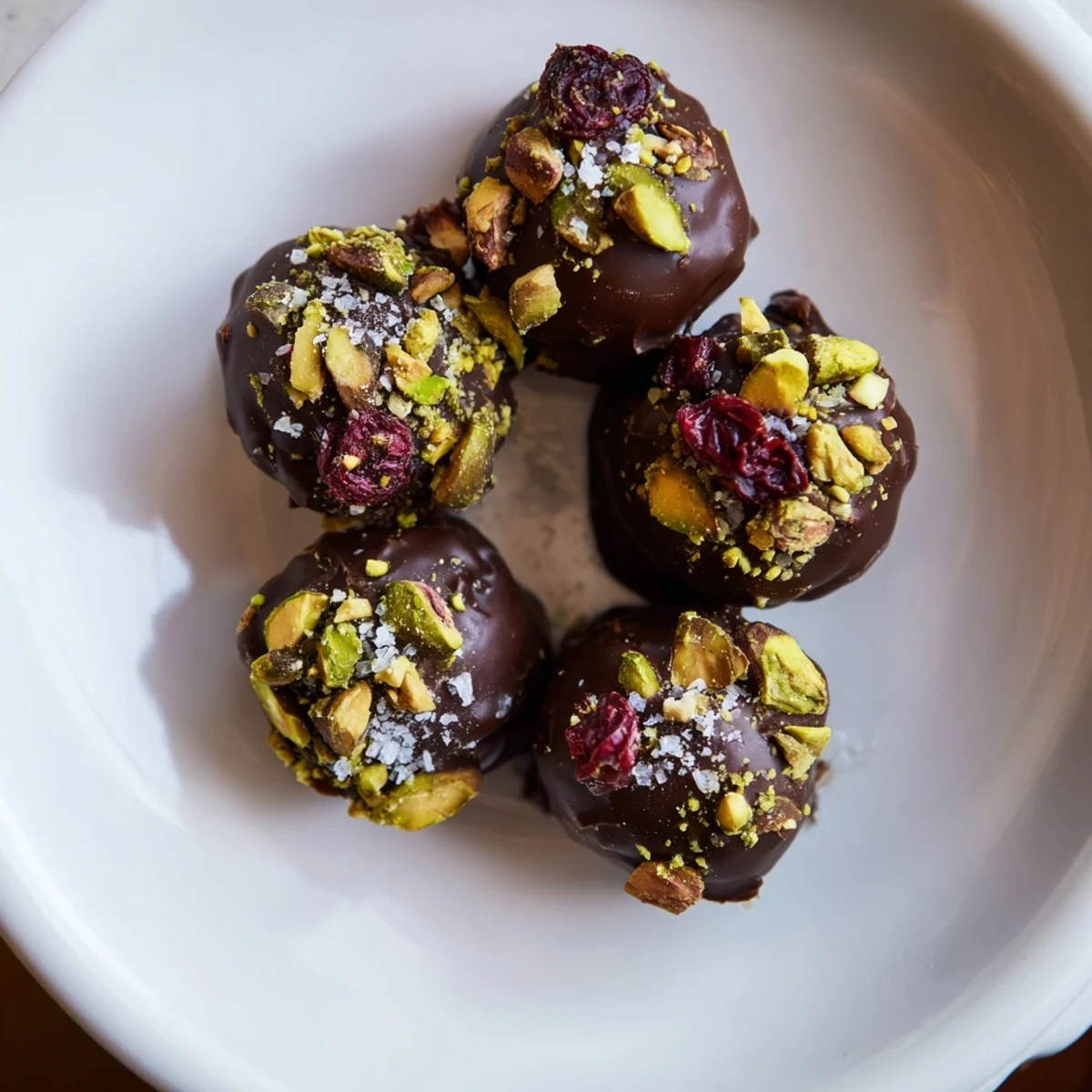 Vibrant clusters: Pistachio and Dried Cranberry Clusters, drizzled with glossy dark chocolate and flaky salt.