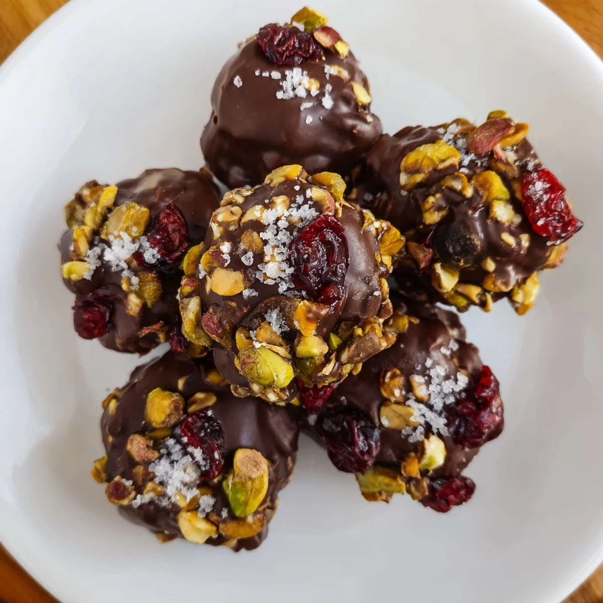 Close-up of freshly made Pistachio and Dried Cranberry Clusters, perfect bite-sized treats ready to be served.