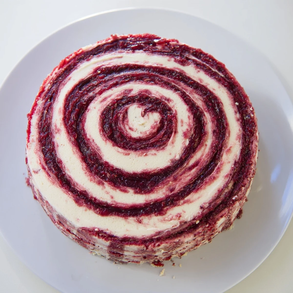 A close-up of the delicious Cranberry Orange Swirl cake, showcasing a lovely spiral pattern on top.
