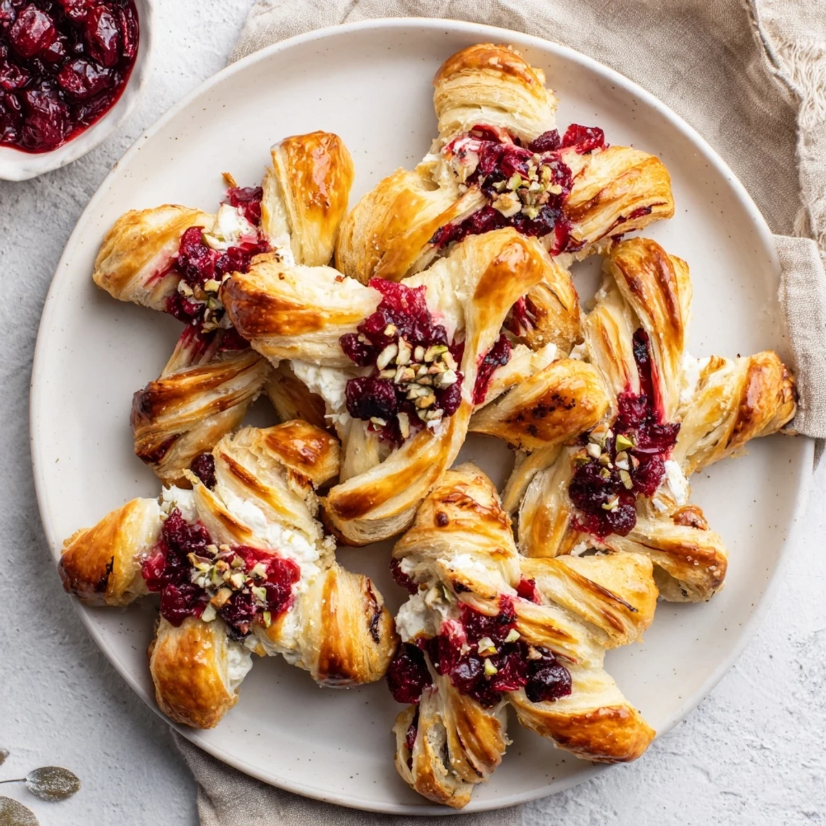 Golden, baked Cranberry Christmas Star with a flaky crust and vibrant cranberry filling ready to serve.