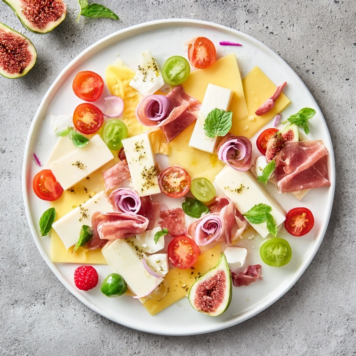 A beautiful Peppermint Stripe Celebration platter showcases red and white foods for a festive holiday appetizer.