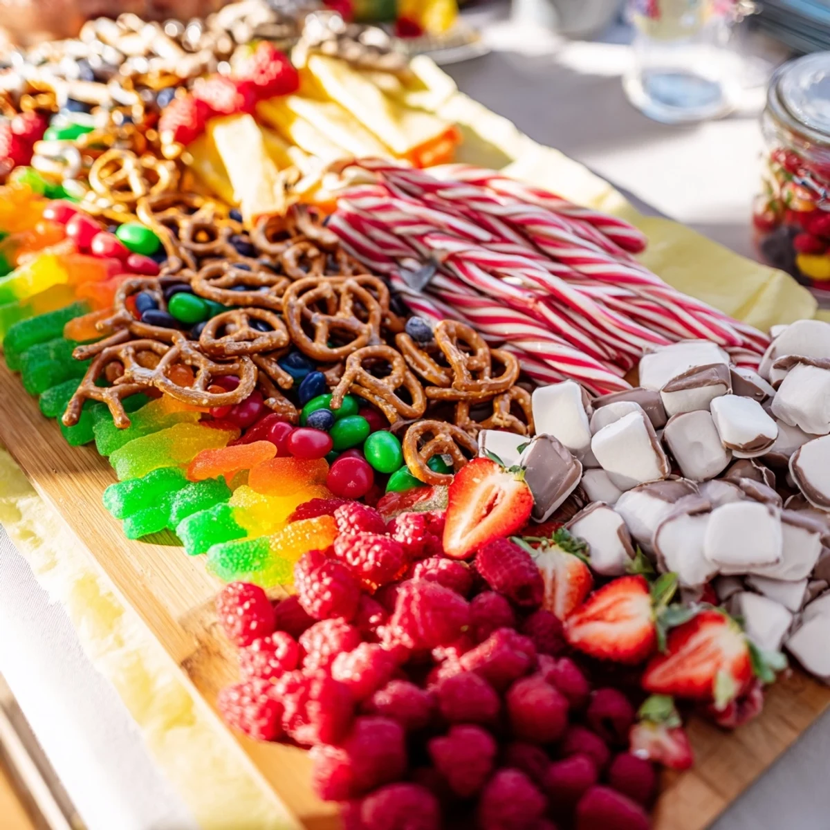 Vibrant sweet board: a visually stunning arrangement of red and white candies perfect for sharing.