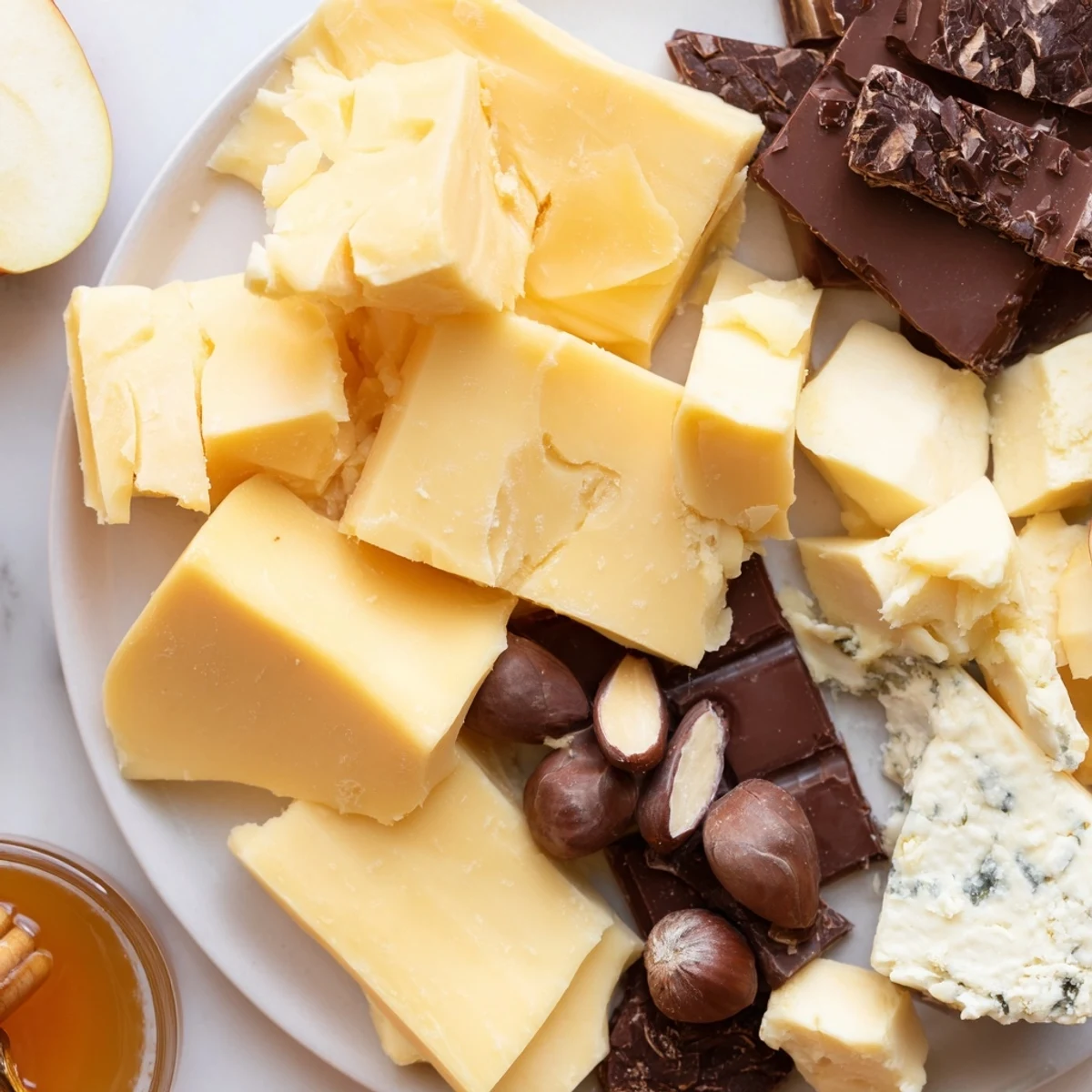 See the warm, dark cocoa alongside the rustic Fireside Comfort & Cocoa cheese and chocolate assortment.
