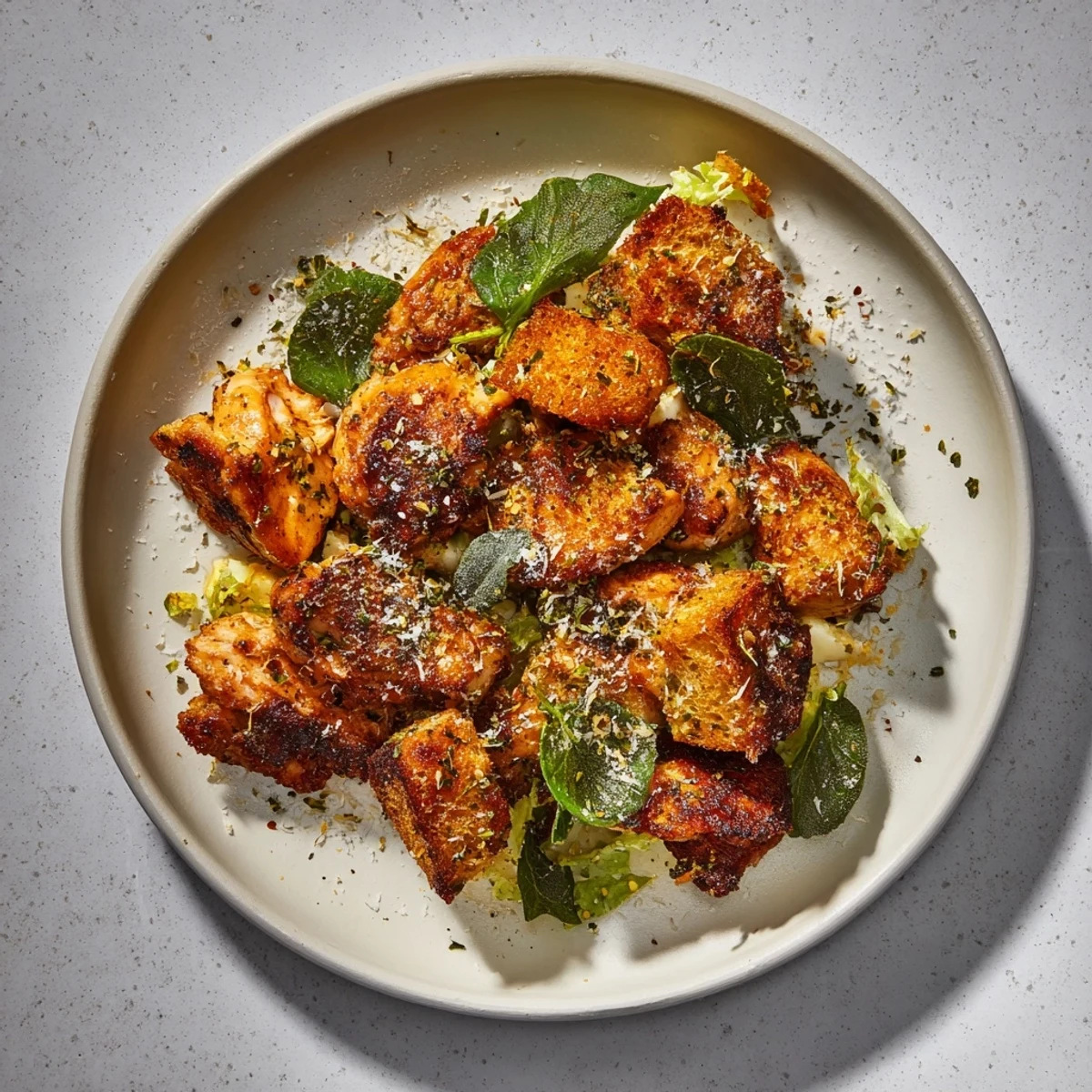 Close-up of Chicken Caesar Salad Skewers: grilled chicken, romaine, and crouton bites, perfect appetizer.