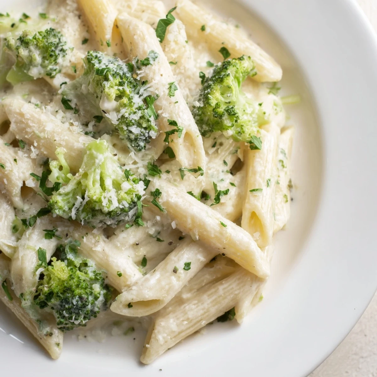 A beautifully plated portion of Cream Cheese Garlic Pasta with Parmesan, ready for a comforting meal.