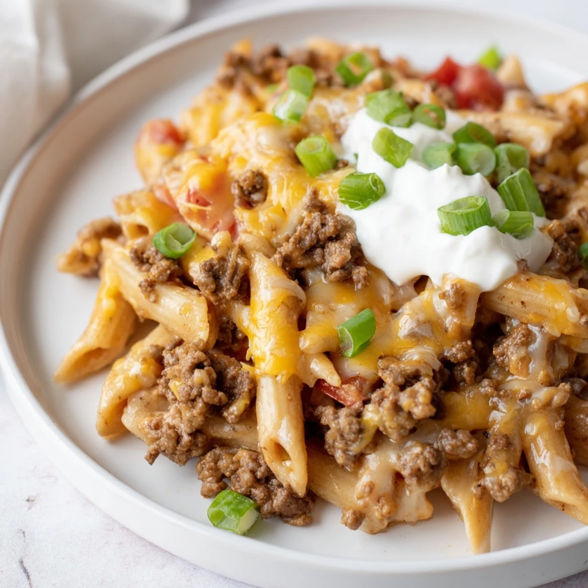 Tender pasta and savory taco flavors in this easy, cheesy One-Pot Taco Pasta family dinner.