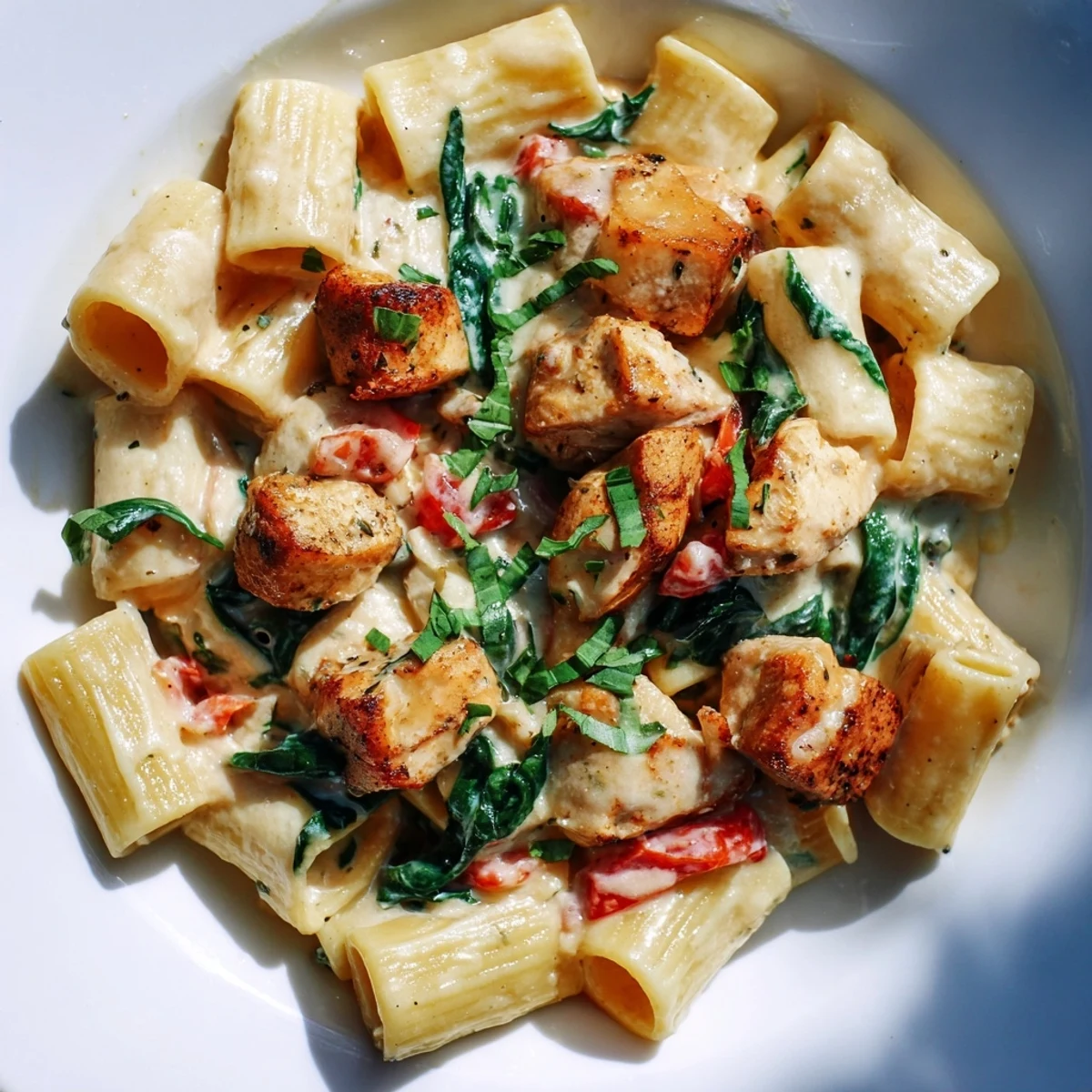 Delicious Budget-Friendly Marry Me Chicken Pasta served in a bowl, showing the creamy sauce and fresh basil garnish.