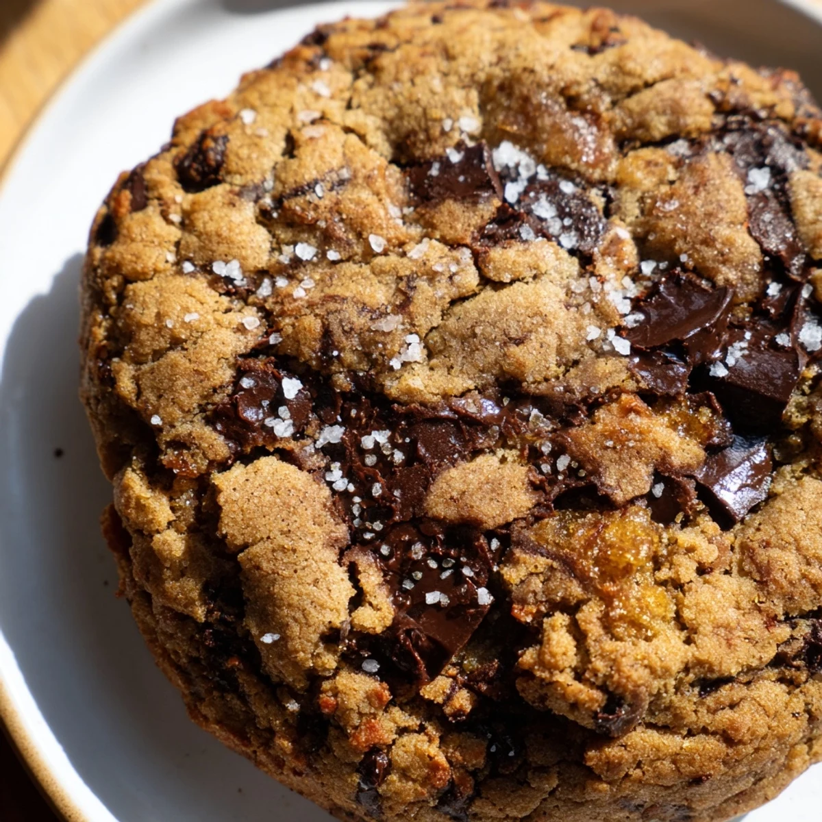Warm, chewy Miso Brown Butter Cookies, with melted chocolate chips, ready to enjoy.