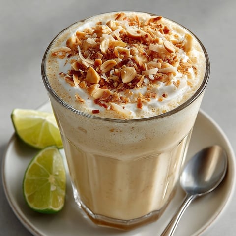 Blended Thai Coconut Peanut Butter Smoothie, a vibrant and creamy breakfast treat.