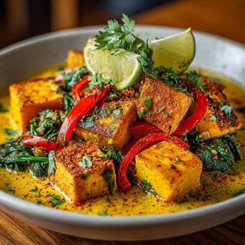Creamy Vegan Pumpkin Curry simmering; aromatic spices fill the kitchen, served with cilantro.