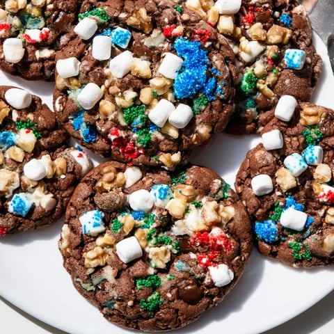 Delicious Loaded Rocky Road Hanukkah Christmas Cookies topped with colorful festive sprinkles.