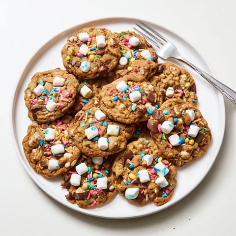 Decadent Loaded Rocky Road Hanukkah Christmas Cookies topped with chocolate and colorful festive sprinkles.  
