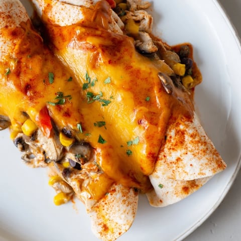 Farmers Market Vegetarian Enchiladas bubbling with cheese and a vibrant, vegetable filling ready for serving.