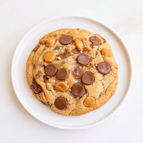 Warm Best Ever Butterscotch Chocolate Chip Cookies with a sprinkle of sea salt.