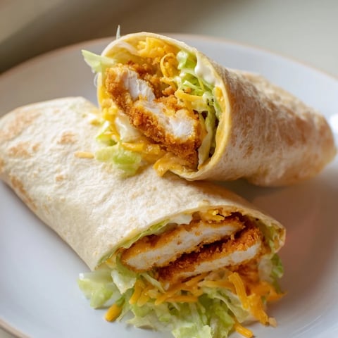 Golden, crispy chicken ranch snack wrap, brimming with fresh lettuce and creamy ranch, ready to eat!