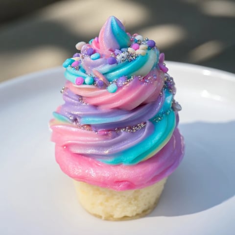 Vibrant display of the Magical Unicorn Dessert Table, featuring cupcakes, cookies, and colorful meringue kisses.