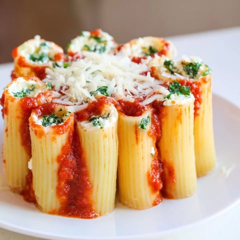 Golden-crusted honeycomb pasta bake, with cheese-filled rigatoni baked in bubbling marinara sauce.