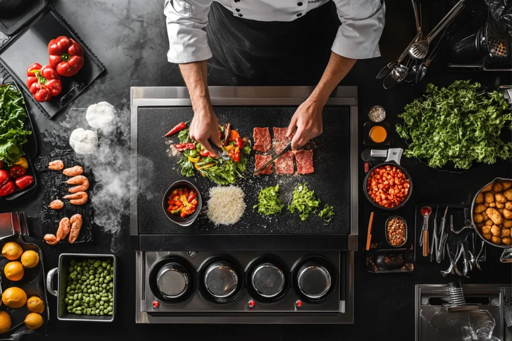 Cutting or Placing Cold Ingredients Directly on the Hot Griddle