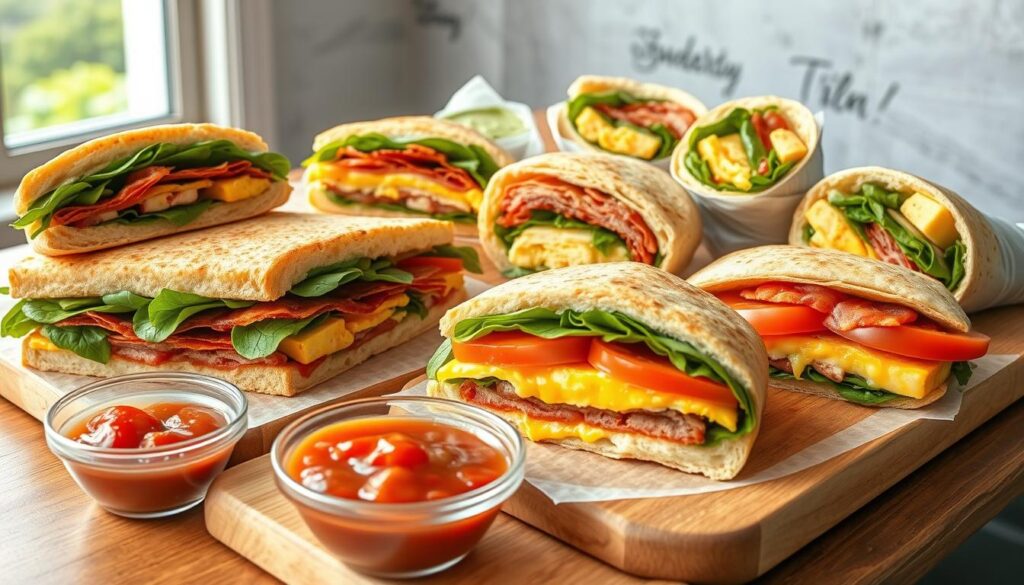 breakfast sandwiches and wraps